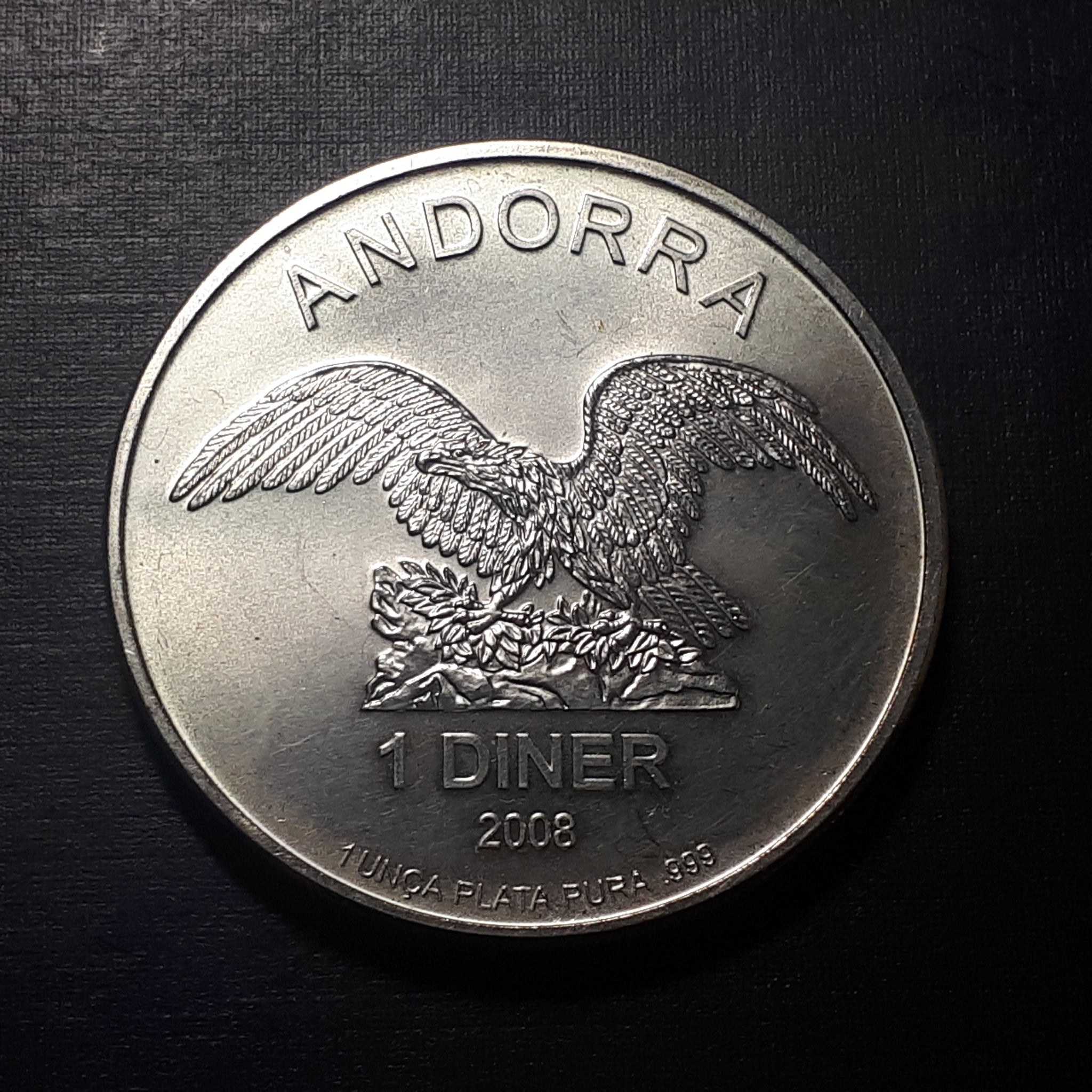 Andorra one diner 1 oz .999  silver round 2008