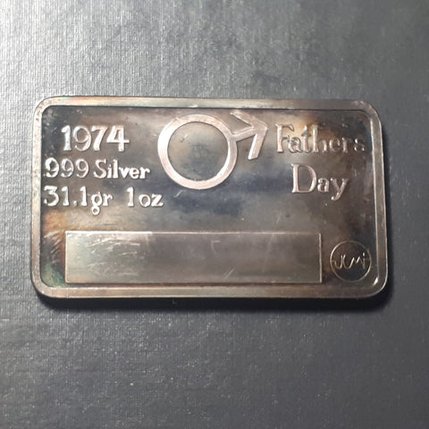 Fathers Day / Jacques Cartier Mint (Toronto, ON) 1 oz .999  silver bar 1974