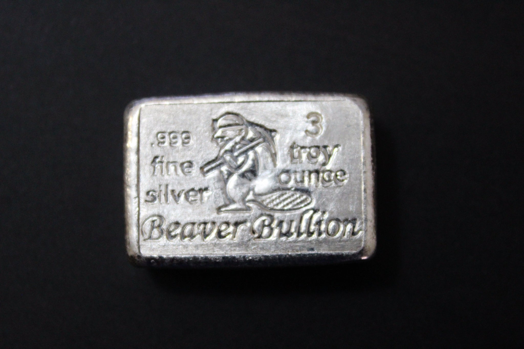 Beaver Bullion Hand Poured 3 oz .999 Pure Silver Bar