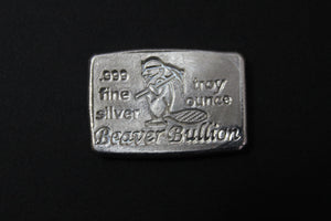 Beaver Bullion Hand Poured 1 oz .999 Pure Silver Bar